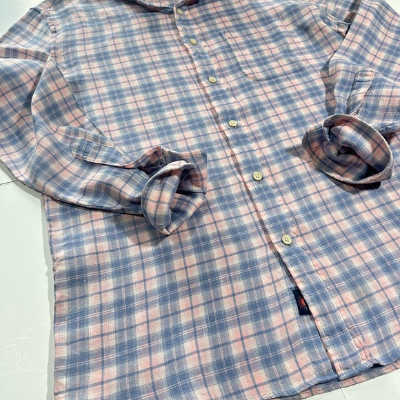 Mens Faherty Linen Blend Shirt In Morning Breeze Plaid, Size Medium, MWU2103 - Picture 2 of 10
